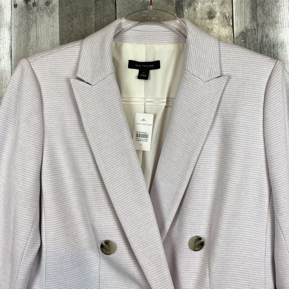 Ann Taylor Lavender Houndstooth Plaid Print Blazer Size 6 NWT! - Picture 5 of 14